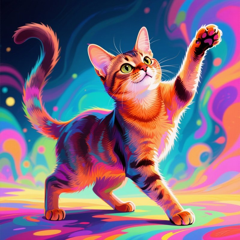 A Digital Art Somali Cat Laying With Paws Raised