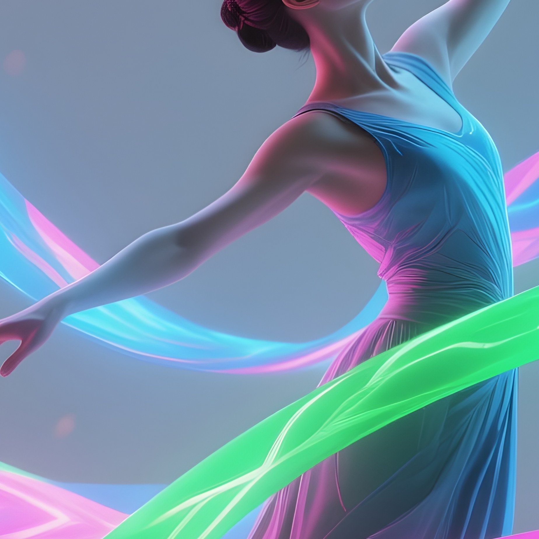 A Digital Artist Rendering Of A Performer Twirling Long Ribbons Capturing Coloured Light - Full Resolution Quality Preview