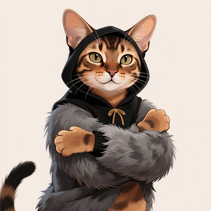 A Digital Illustration Of An Egyptian Mau Wearing A Cat Cuddle Clothing