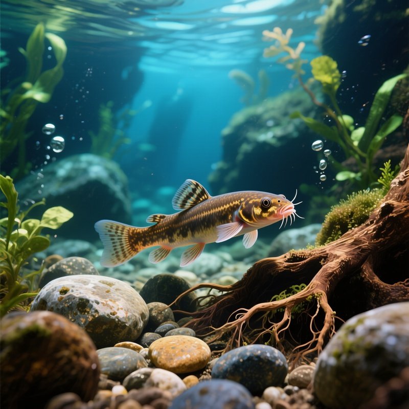 A Digital Loach Weaving Between Pebbles And Roots