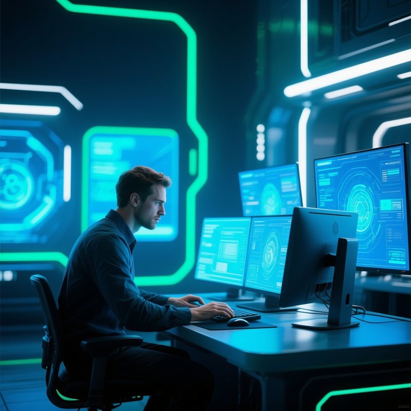 A Digital Man Working At Computer