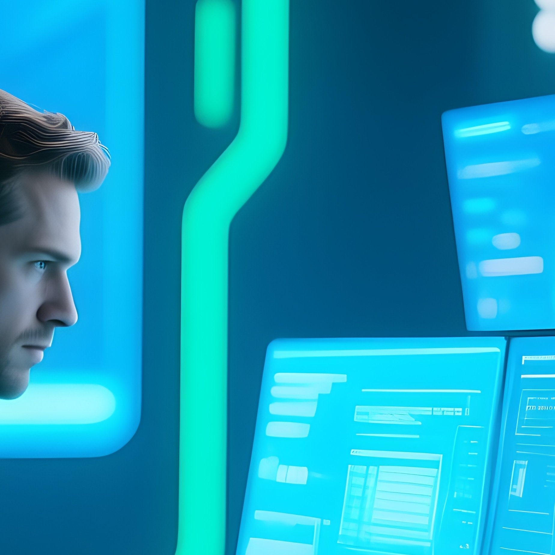 A Digital Man Working At Computer - Full Resolution Quality Preview