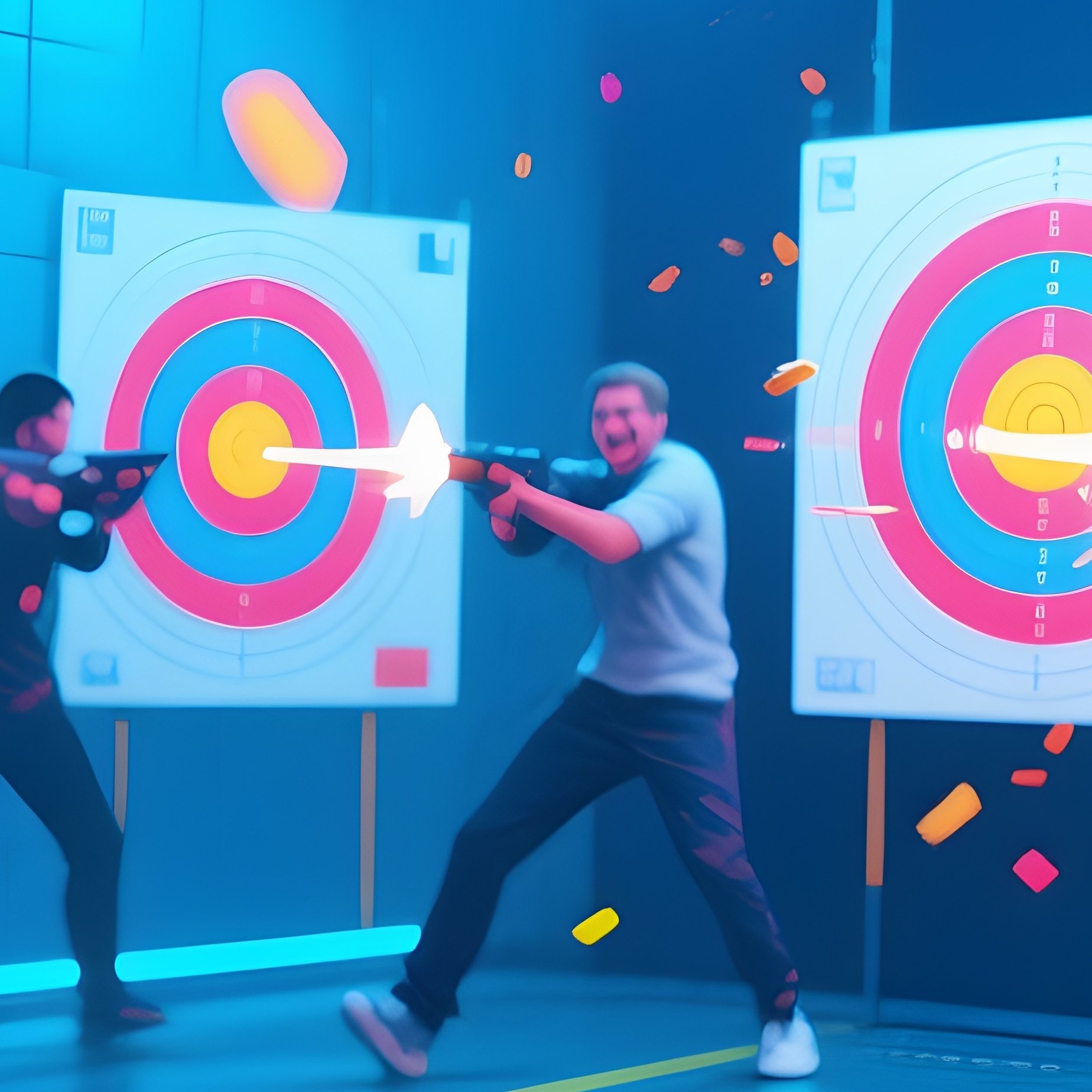 A Digital Representation Of A Bustling Shooting Gallery With Neon Targets And Smiling Players - Full Resolution Quality Preview