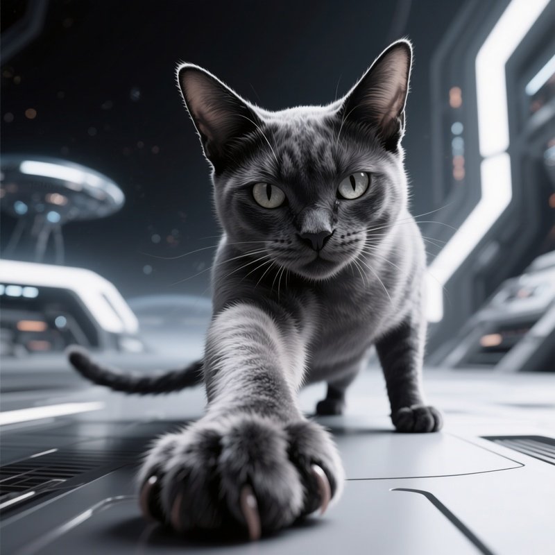 A Digital Science Fiction Cat Exotic Shorthair Stretch
