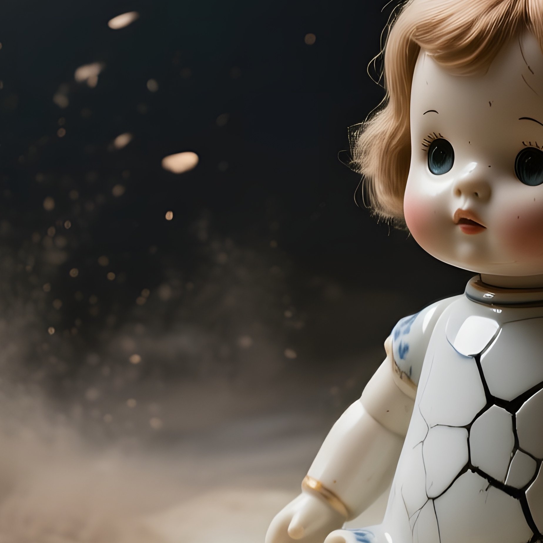 A Dimly Lit Attic Filled With Dust Motes, Where A Cracked Porcelain Doll Sits Beside A Tarnished - Full Resolution Quality Preview