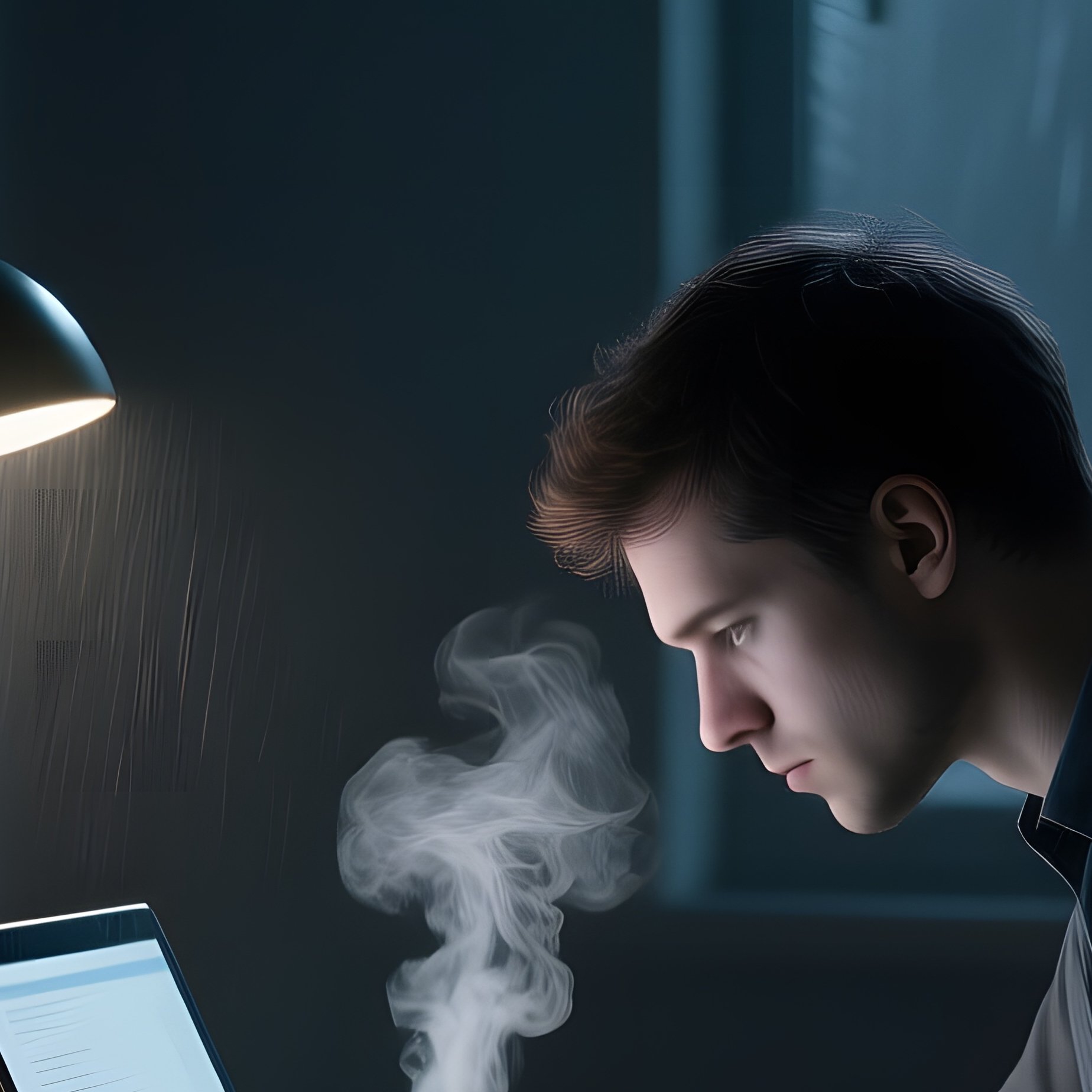 A Dimly Lit Late‑Night Office With A Single Desk Lamp Casting Dramatic Shadows, A Toned Coder - Full Resolution Quality Preview