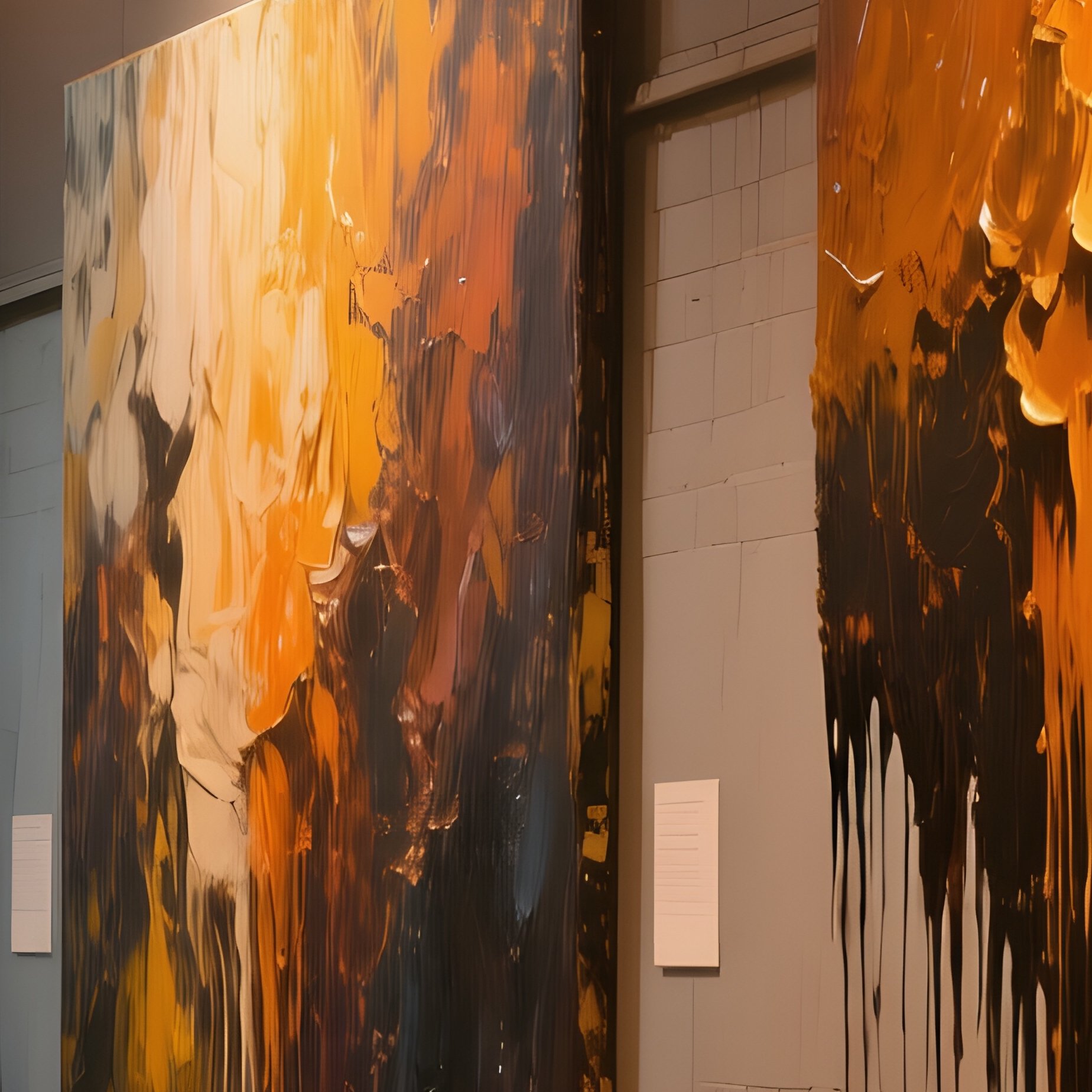 A Dimly Lit Warehouse Converted Into An Avant Garde Exhibit, Where Large Canvases Of Textured Oil - Full Resolution Quality Preview