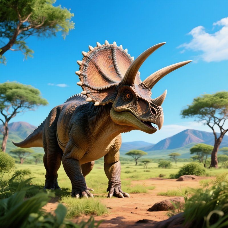 A Dinosaur Artwork Of Chasmosaurus In Savanna