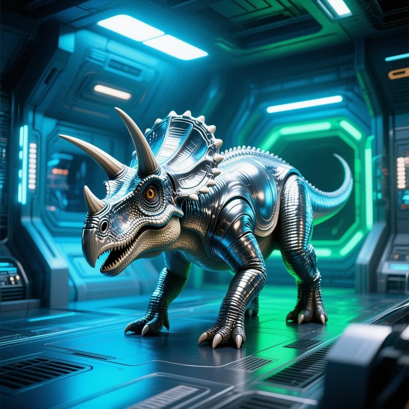 A Dinosaur Pentaceratops In Futuristic Science Fiction