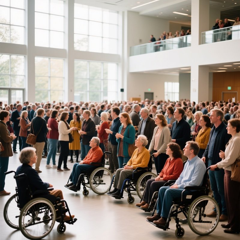 A Diverse Group Of People In A Public Indoor Space Diversity