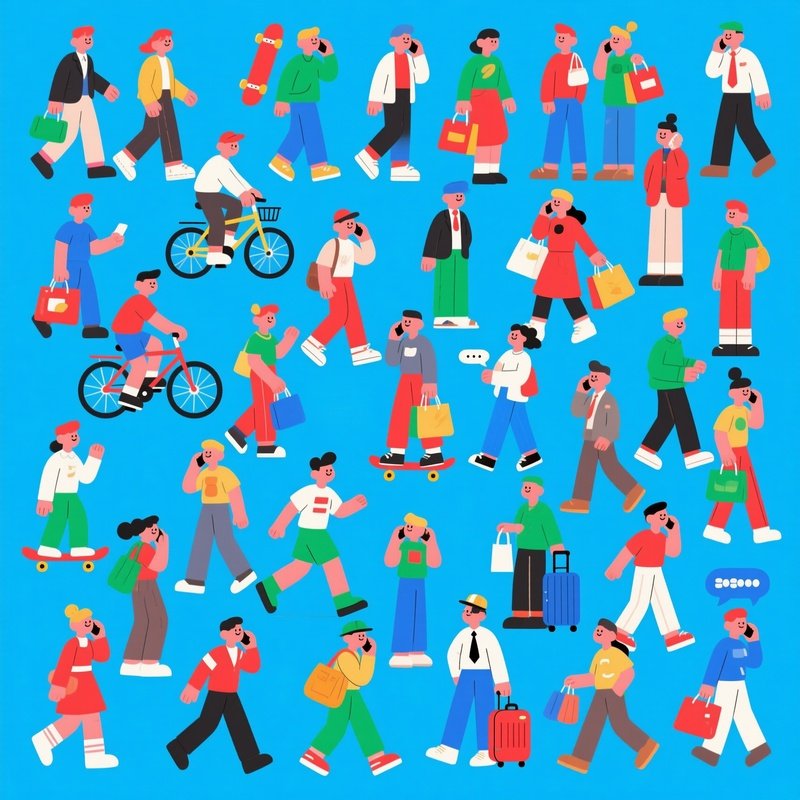 A Diverse Group Of People In Various Activities And Outfits