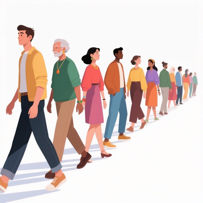 A Diverse Group Of People Walking In A Line Diversity Community