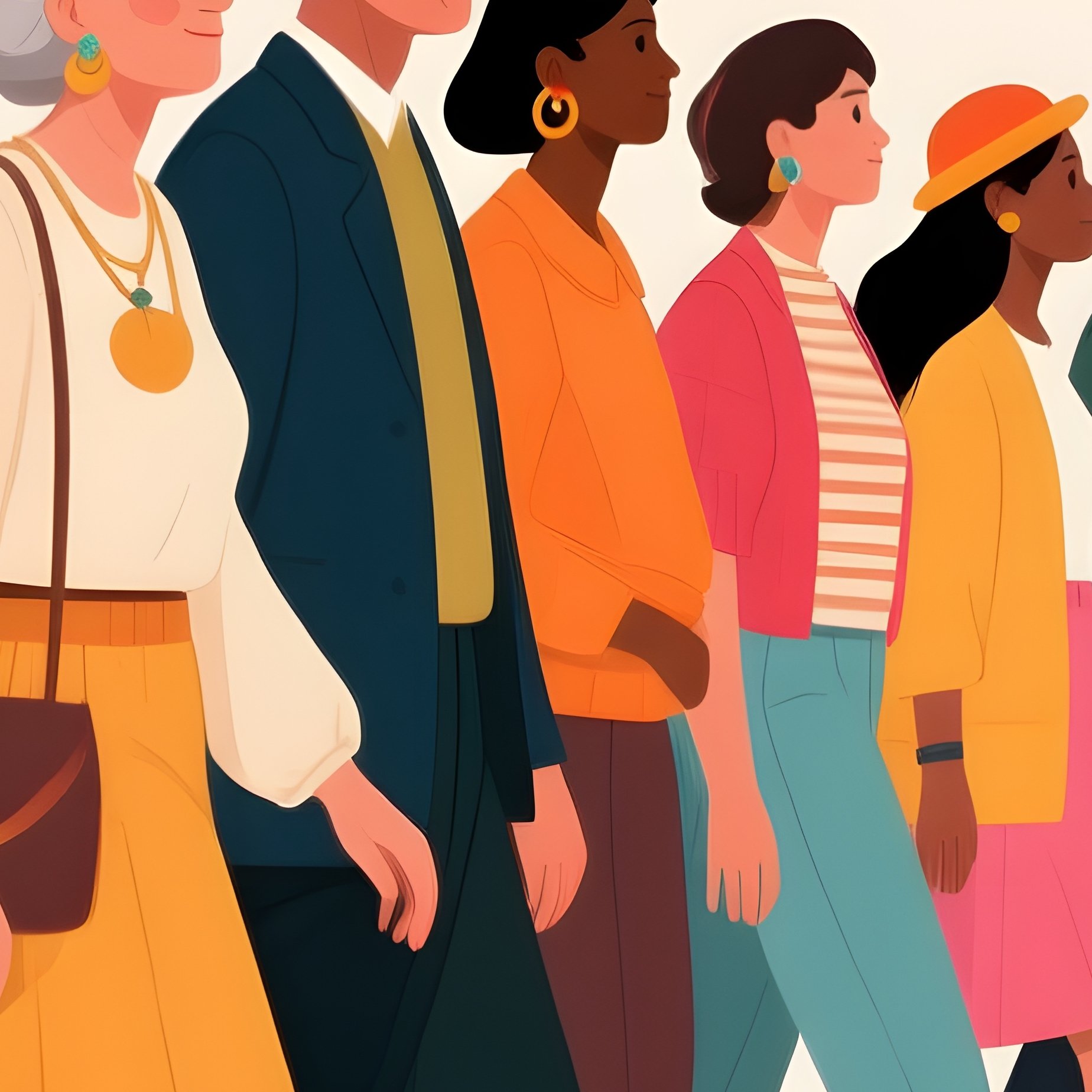 A Diverse Group Of People Walking In A Line Diversity Community - Full Resolution Quality Preview