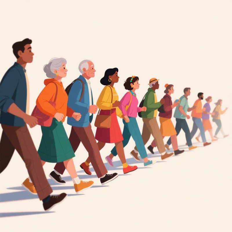 A Diverse Group Of People Walking In A Line Diversity People