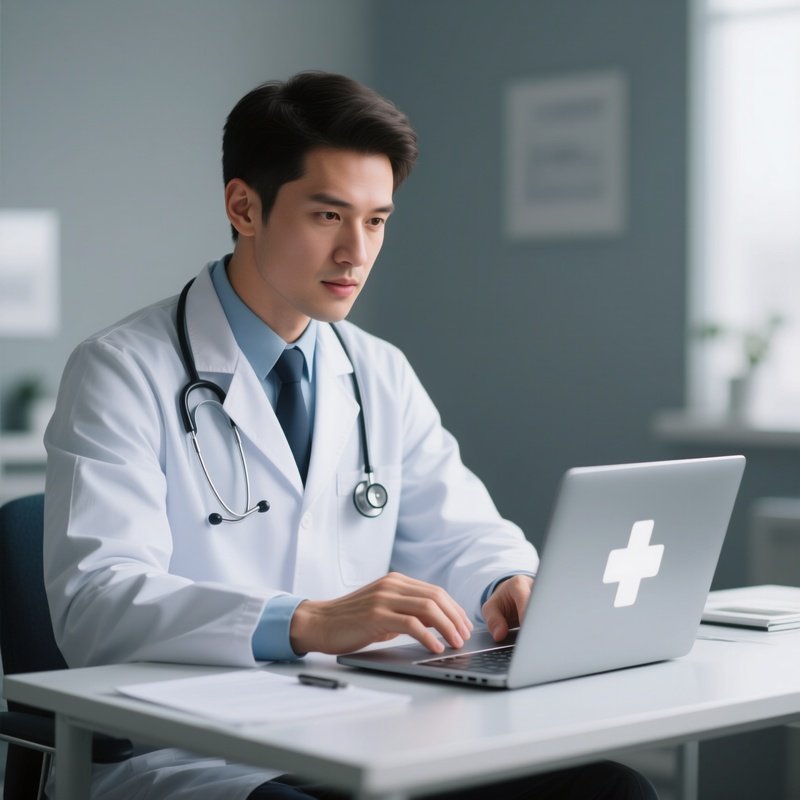 A Doctor Conducting A Telemedicine Call On A Laptop