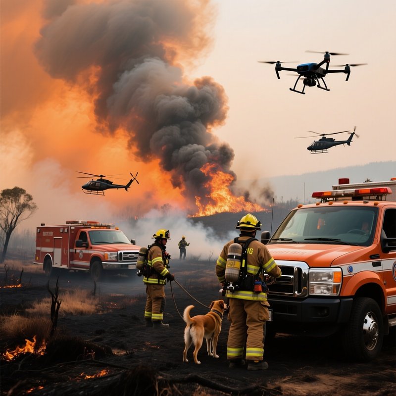 A Documentary Photograph Of A Forest Fire Rescue Operation