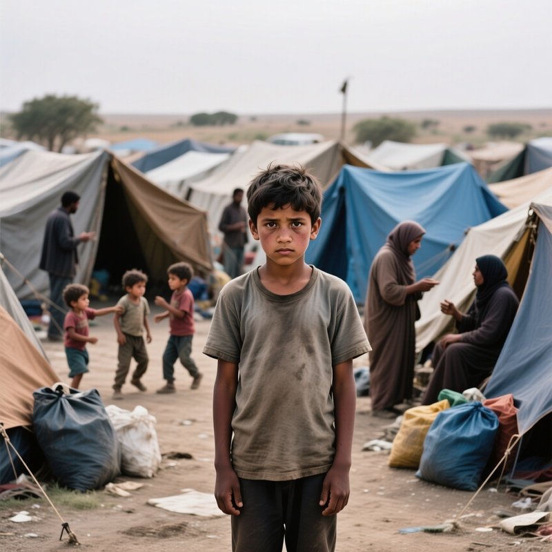 A Documentary Photograph Of A Teenager In A Refugee Camp