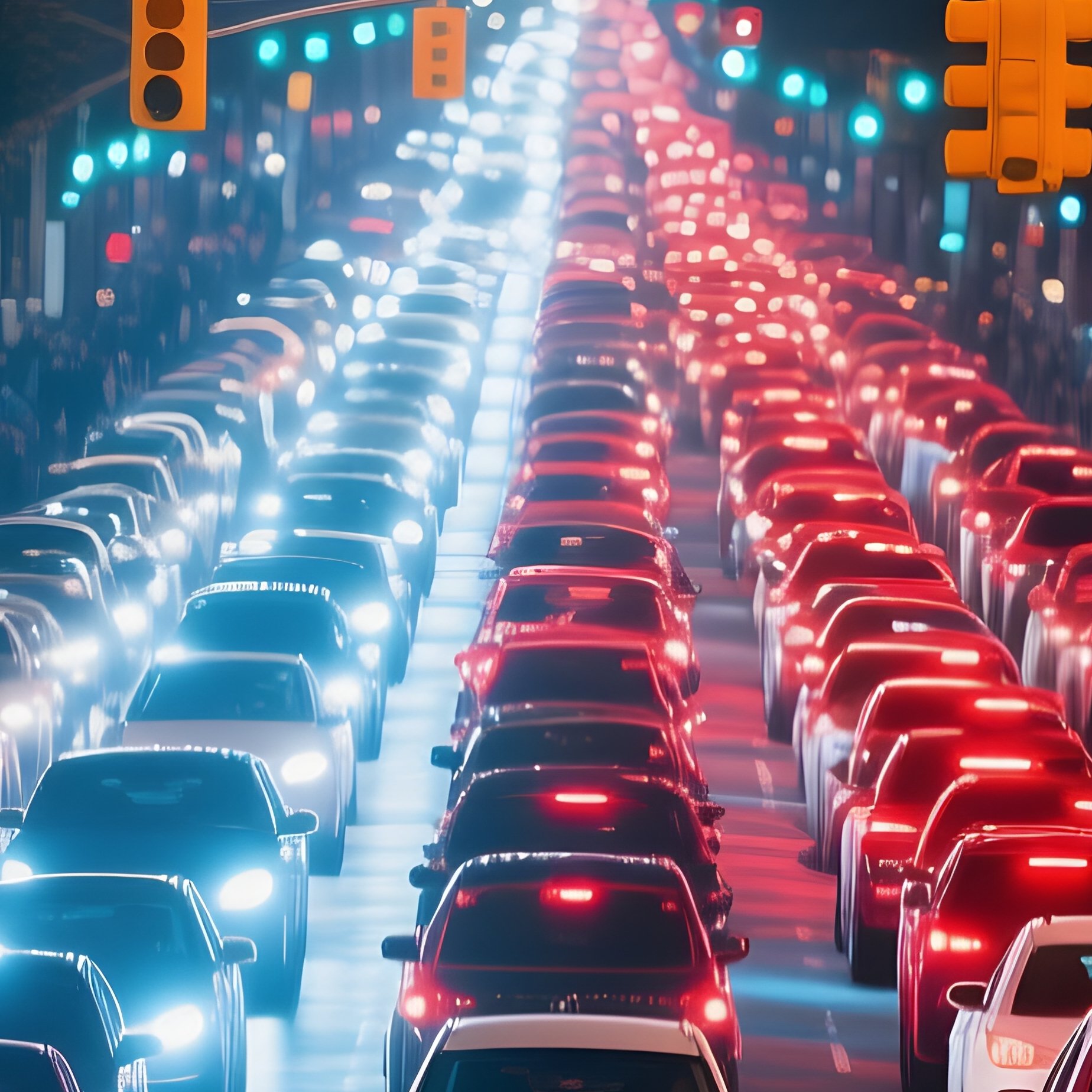 A Documentary Photograph Of A Urban Traffic Jam At Night - Full Resolution Quality Preview