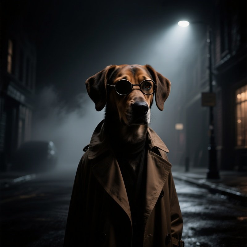 A Dog Detective In A Dark Mysterious Scene