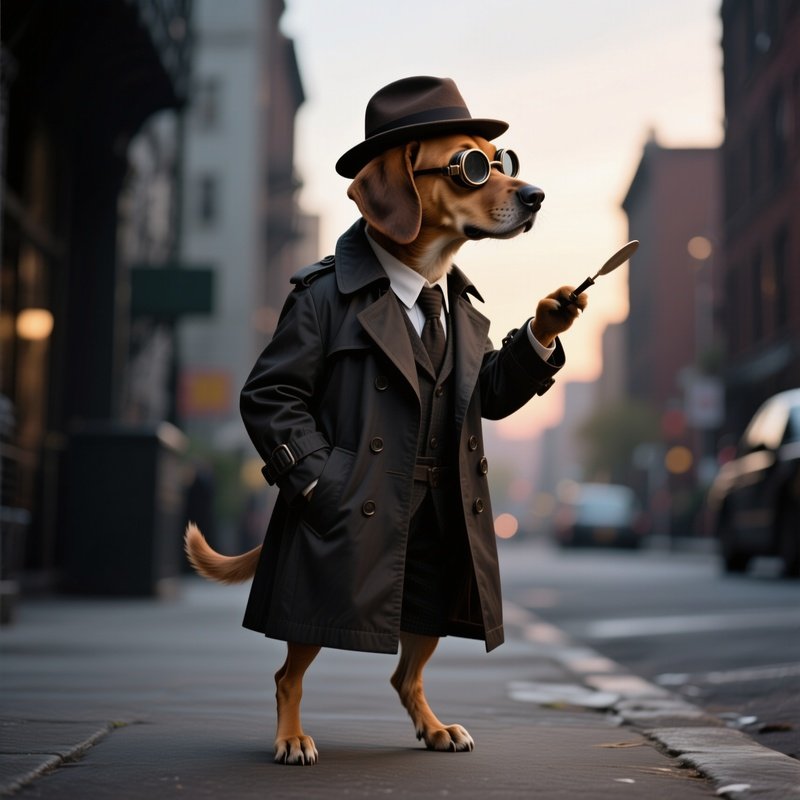 A Dog Detective In Trench Coat And Monocle