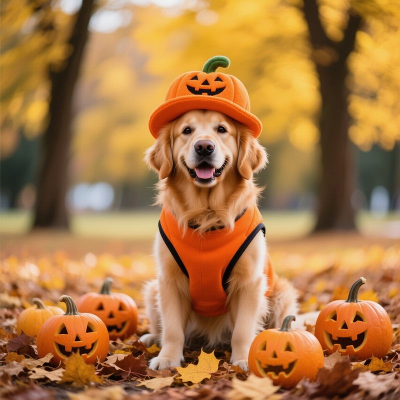 A Dog Dressed In A Pumpkin Costume Autumn Halloween