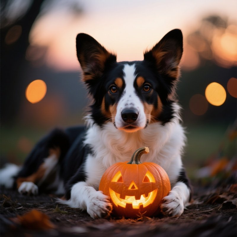 A Dog Holding A Carved Pumpkin Dog Pumpkin