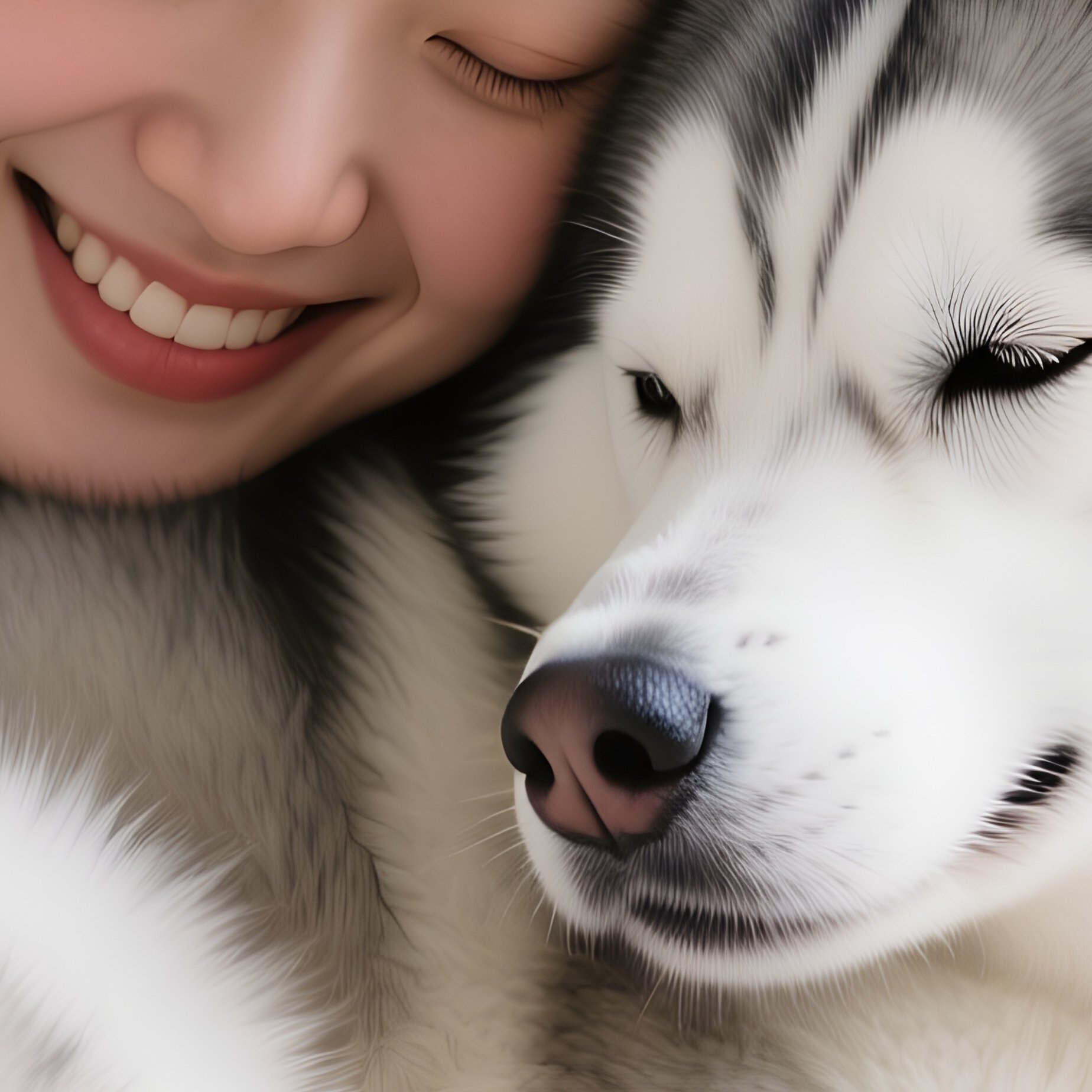 A Dog Siberian Husky Cuddling With Human - Full Resolution Quality Preview