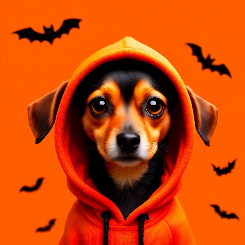 A Dog Wearing An Orange Hoodie Dog Halloween