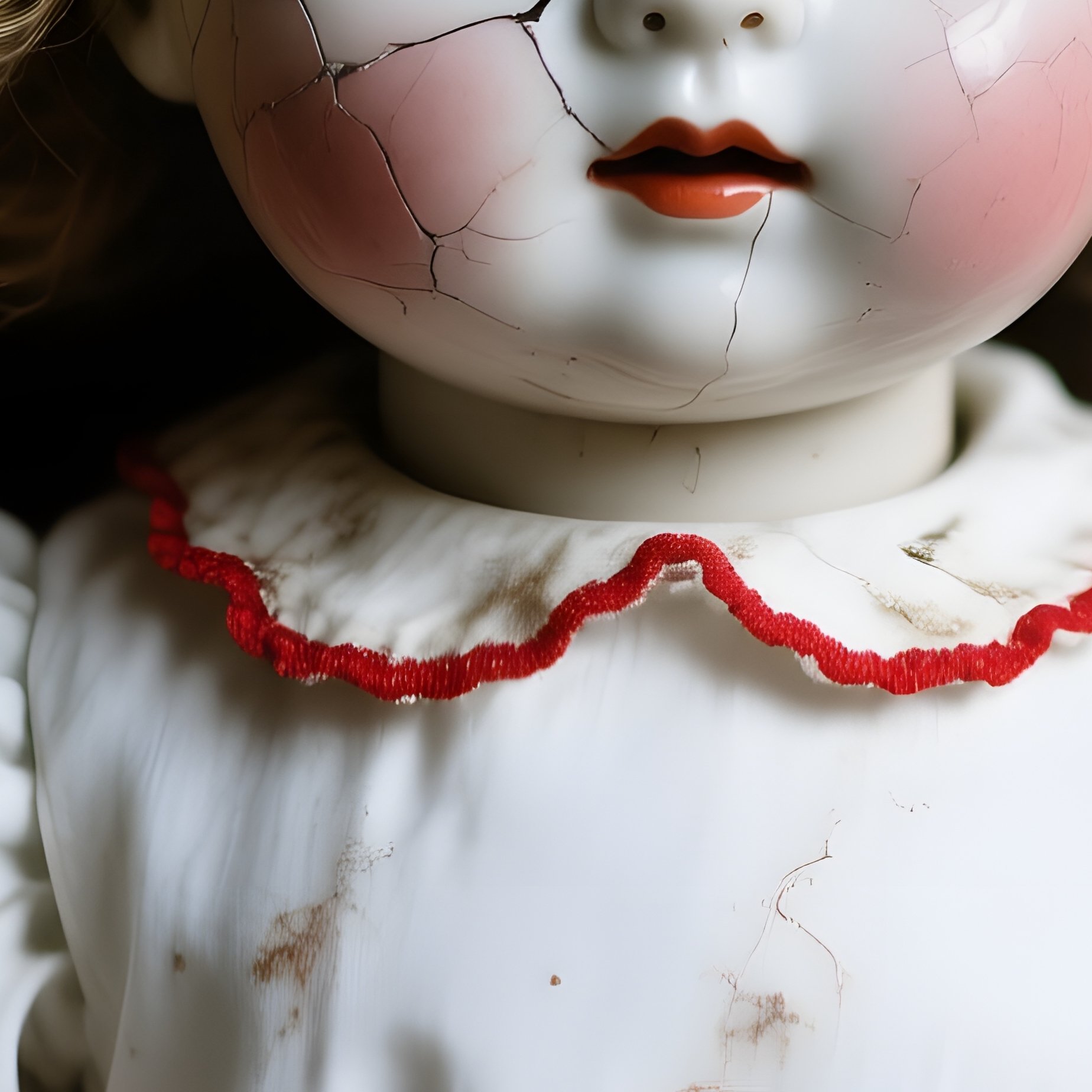 A Doll With A Cracked Face And A White Dress Doll Creepy - Full Resolution Quality Preview