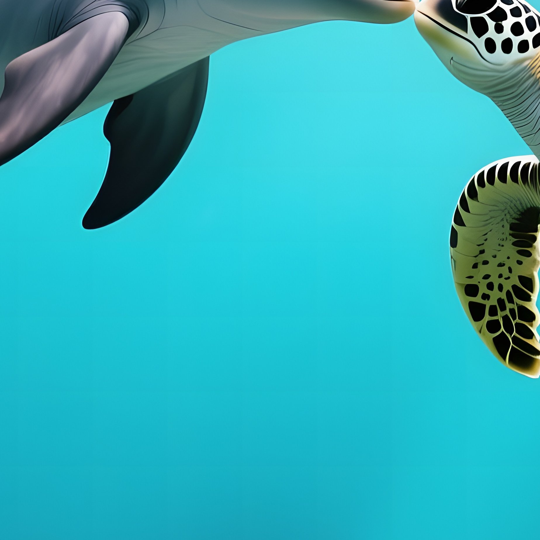 A Dolphin Leaps To Meet A Sea Turtle In Mid‑Air For A Fleeting Kiss Against A Backdrop Of Coral - Full Resolution Quality Preview