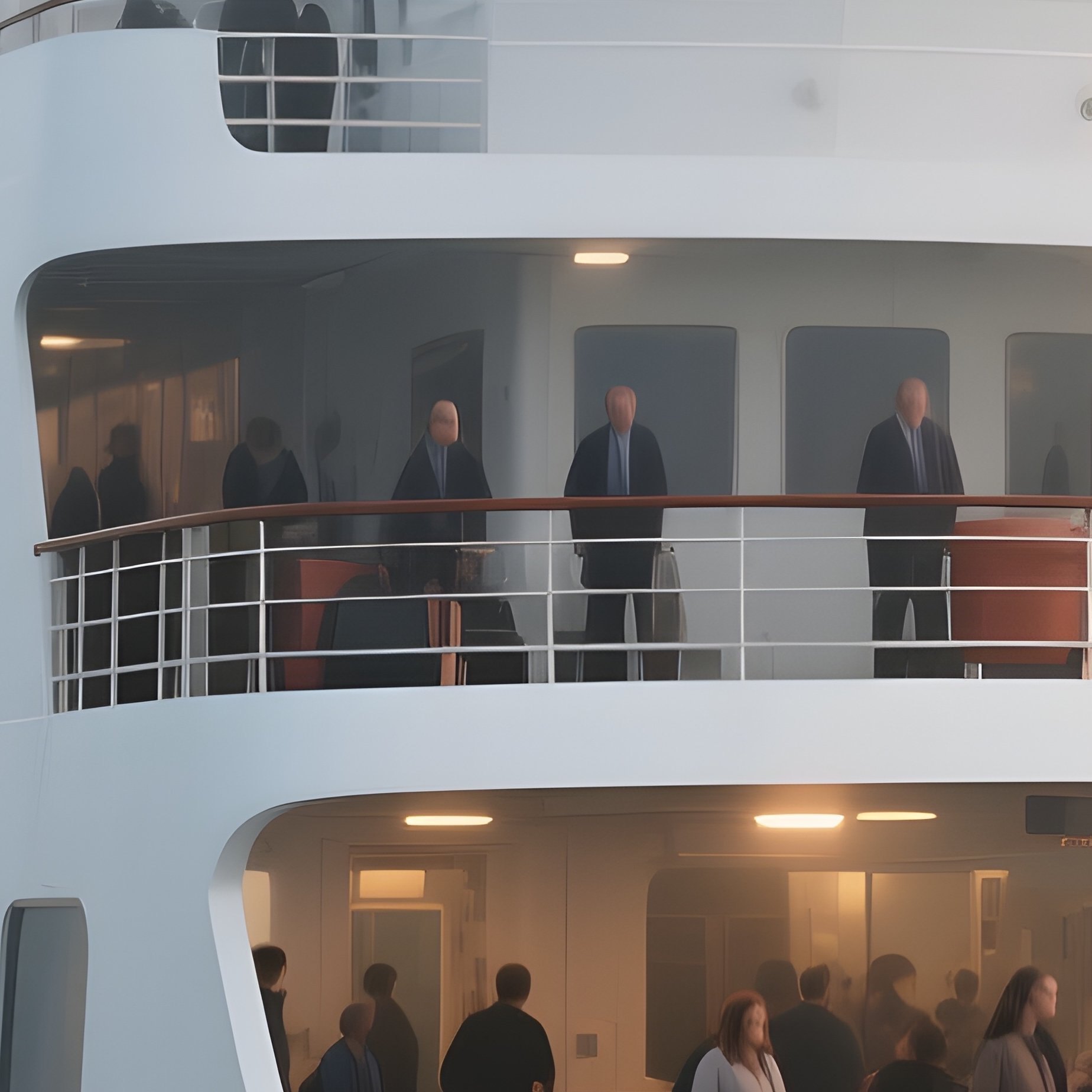 A Double Deck Ferry Carrying Commuters Through A Morning Fog - Full Resolution Quality Preview