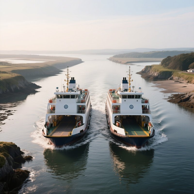 A Double Ended Ferry Moving Steadily Across A Tidal Inlet