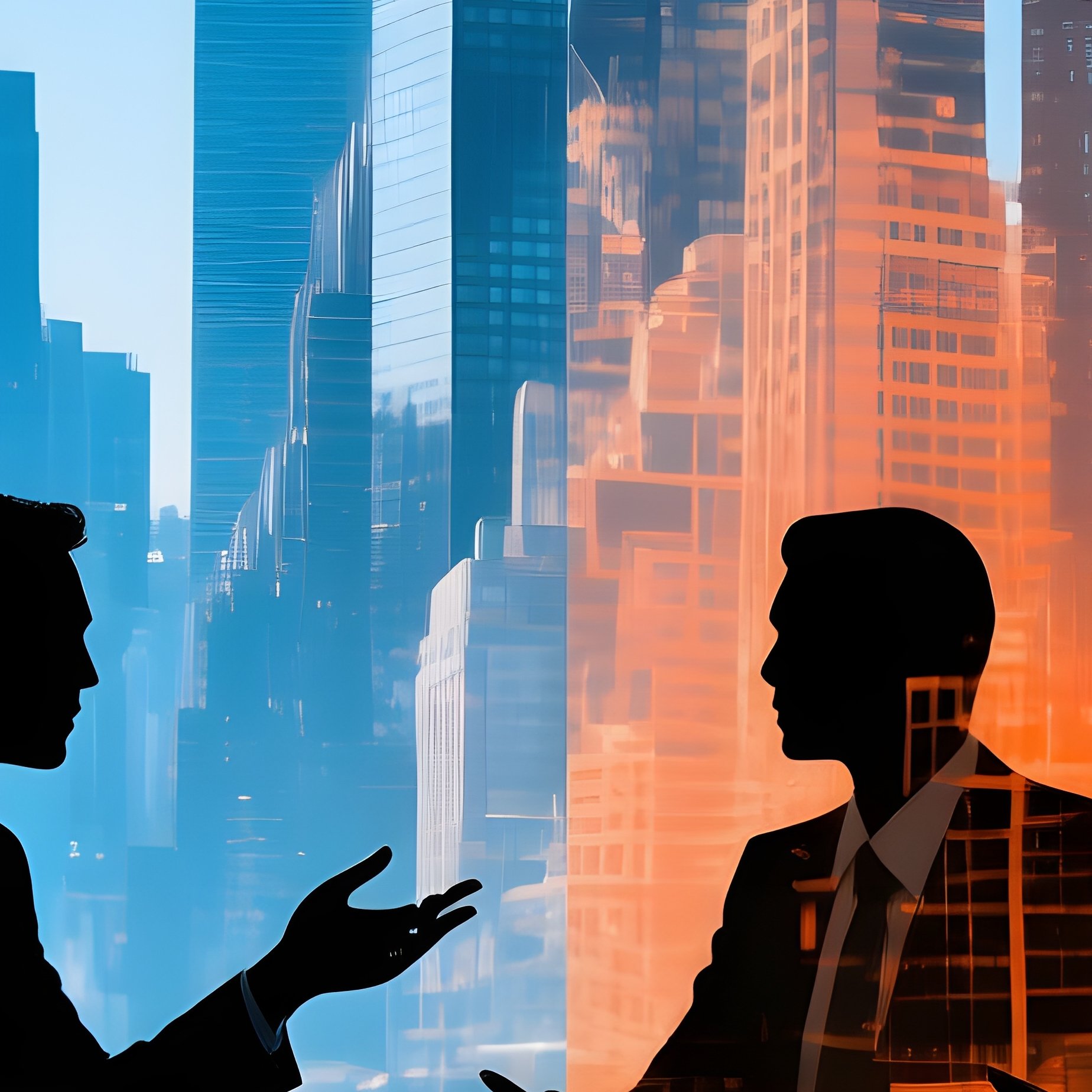 A Double Exposure Of People In A Meeting And Cityscape Double - Full Resolution Quality Preview
