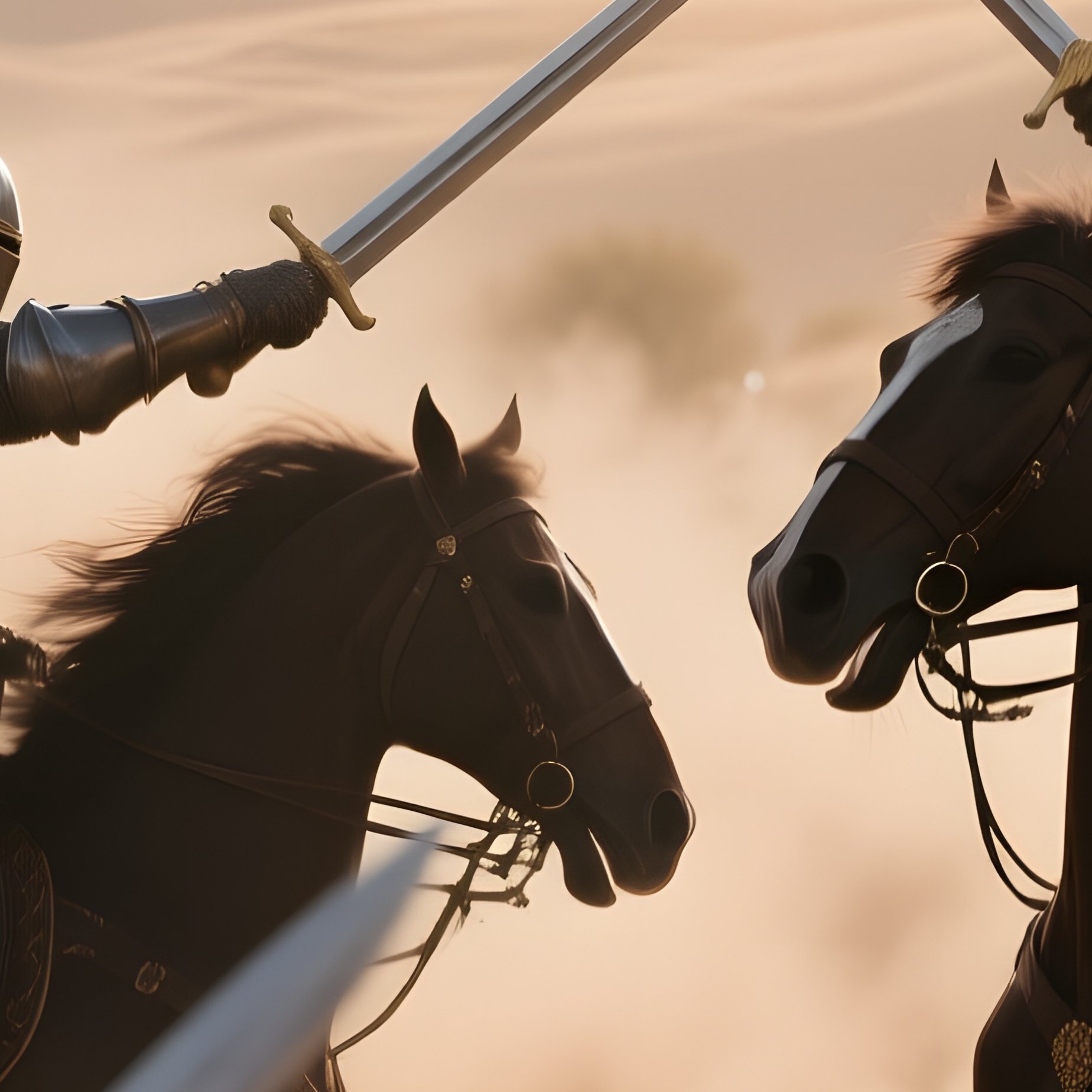 A Dramatic Battle Between Knights On Horseback During The Crusades, Banners Snapping, Swords - Full Resolution Quality Preview