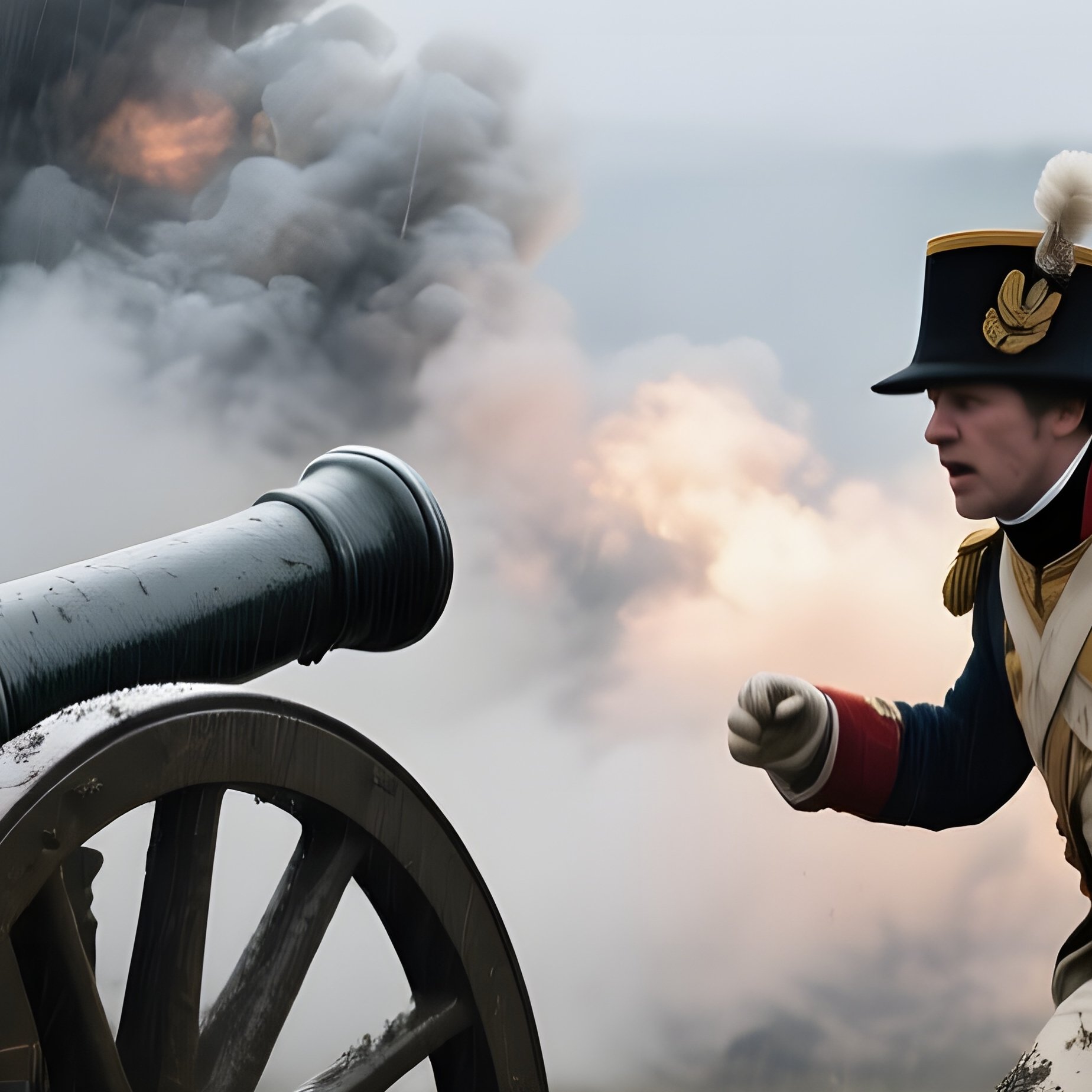 A Dramatic Battle Scene From The Napoleonic Wars On A Rain‑Slicked Battlefield, Cannon Smoke - Full Resolution Quality Preview