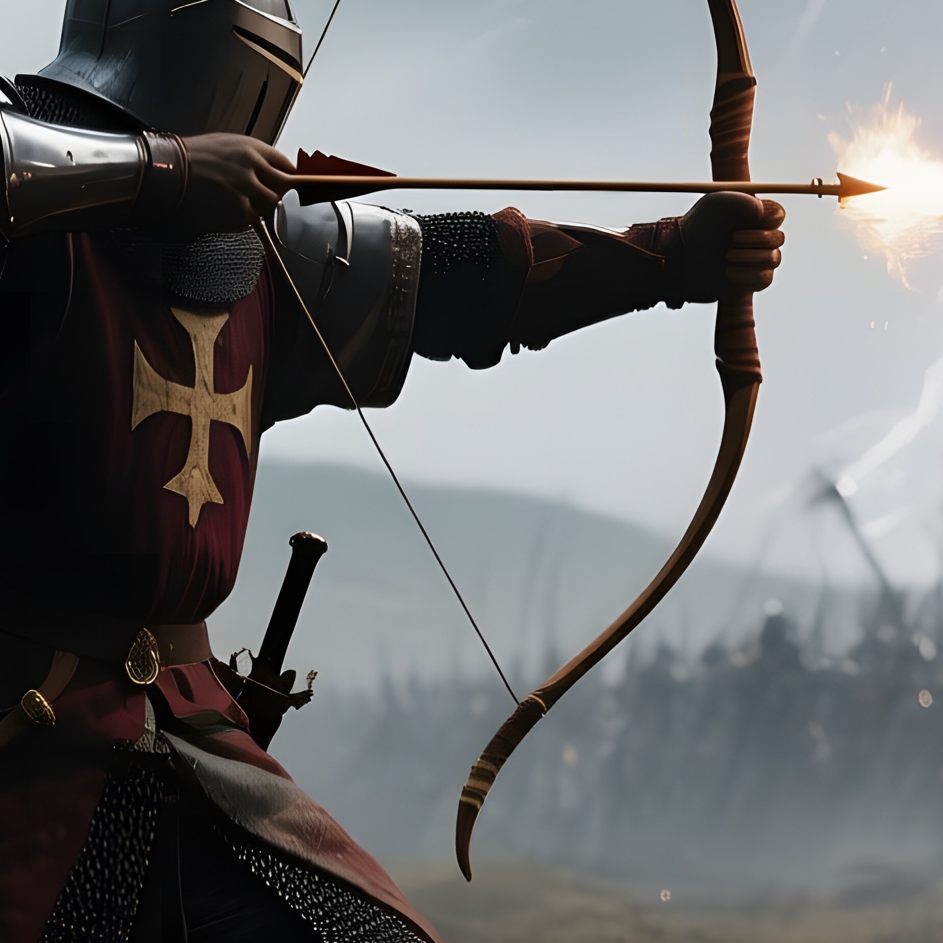 A Dramatic Battlefield Of The Hundred Years’ War Under A Stormy Sky, Longbowmen Releasing Volleys, - Full Resolution Quality Preview