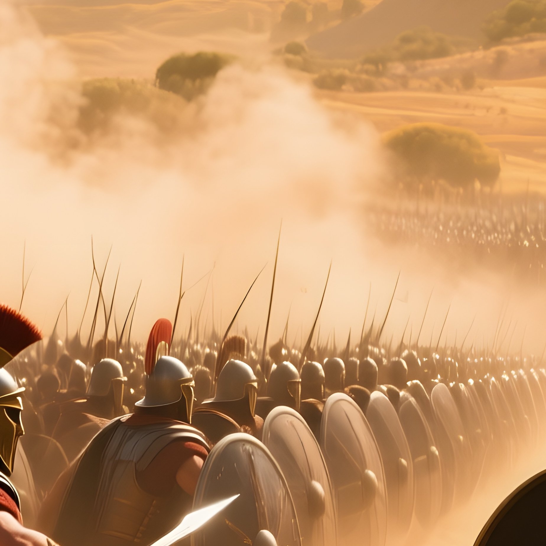 A Dramatic Battlefield Of The Peloponnesian War Under A Scorching Sun, Hoplites In Phalanx - Full Resolution Quality Preview