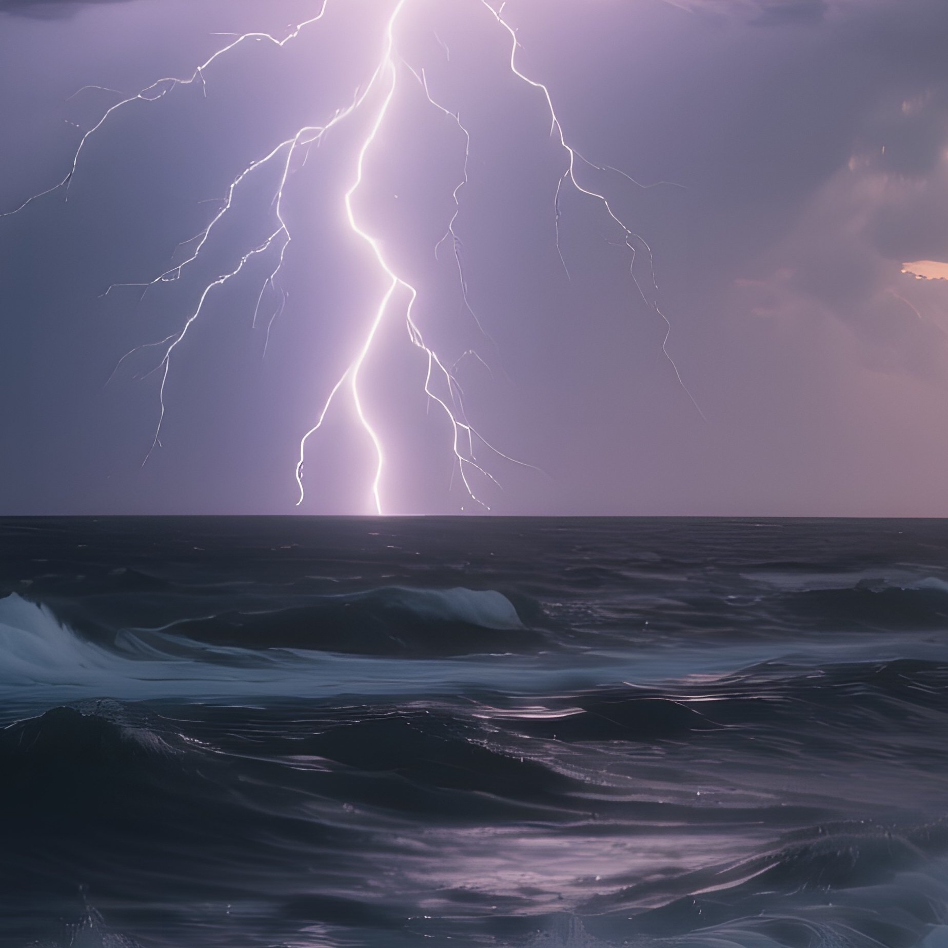 A Dramatic Beach Scene At Dusk, With Storm Clouds Gathering Overhead, Lightning Illuminating The - Full Resolution Quality Preview