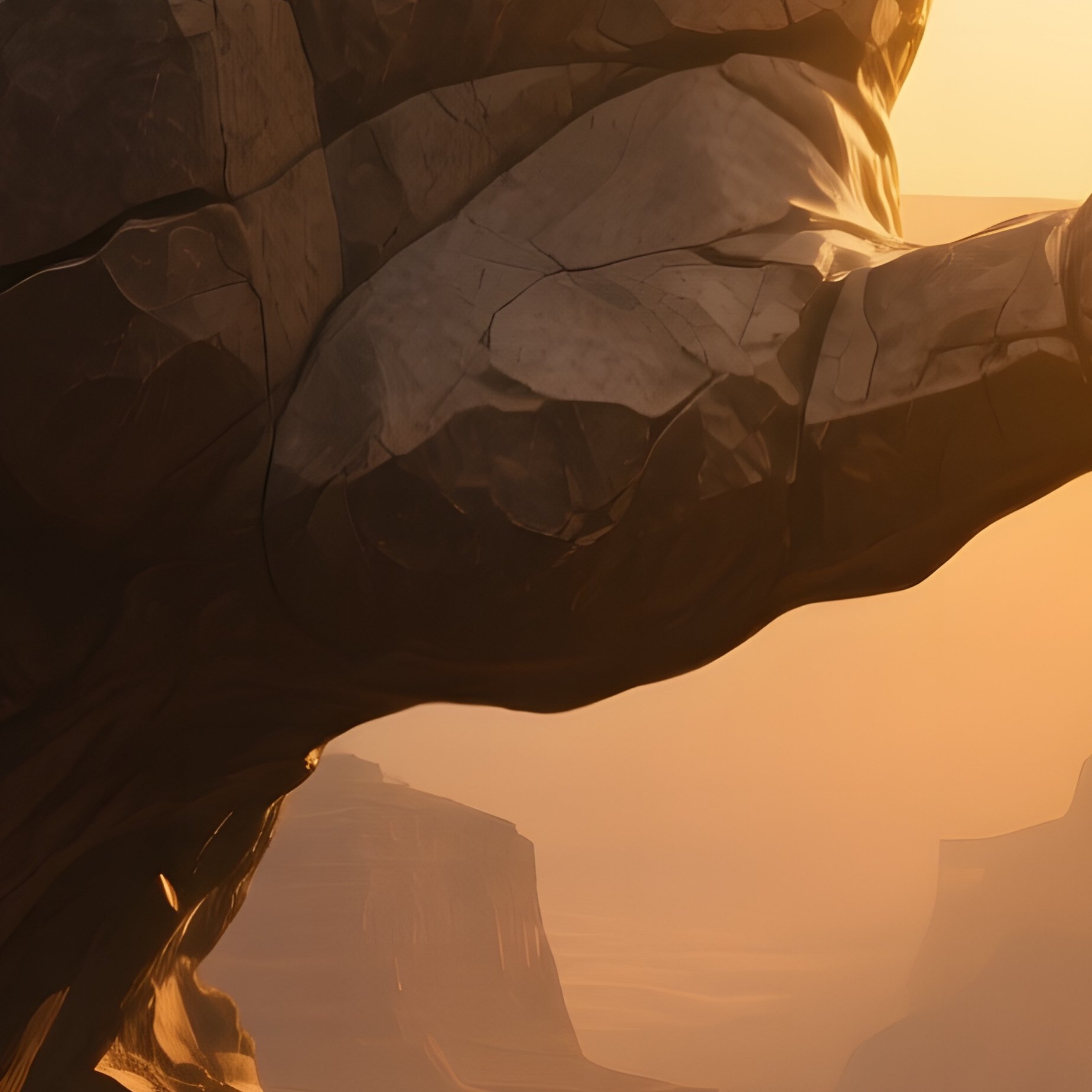 A Dramatic Canyon Scene Where A Massive Stone Hand Reaches Out From The Cliff, Bathed In The Golden - Full Resolution Quality Preview