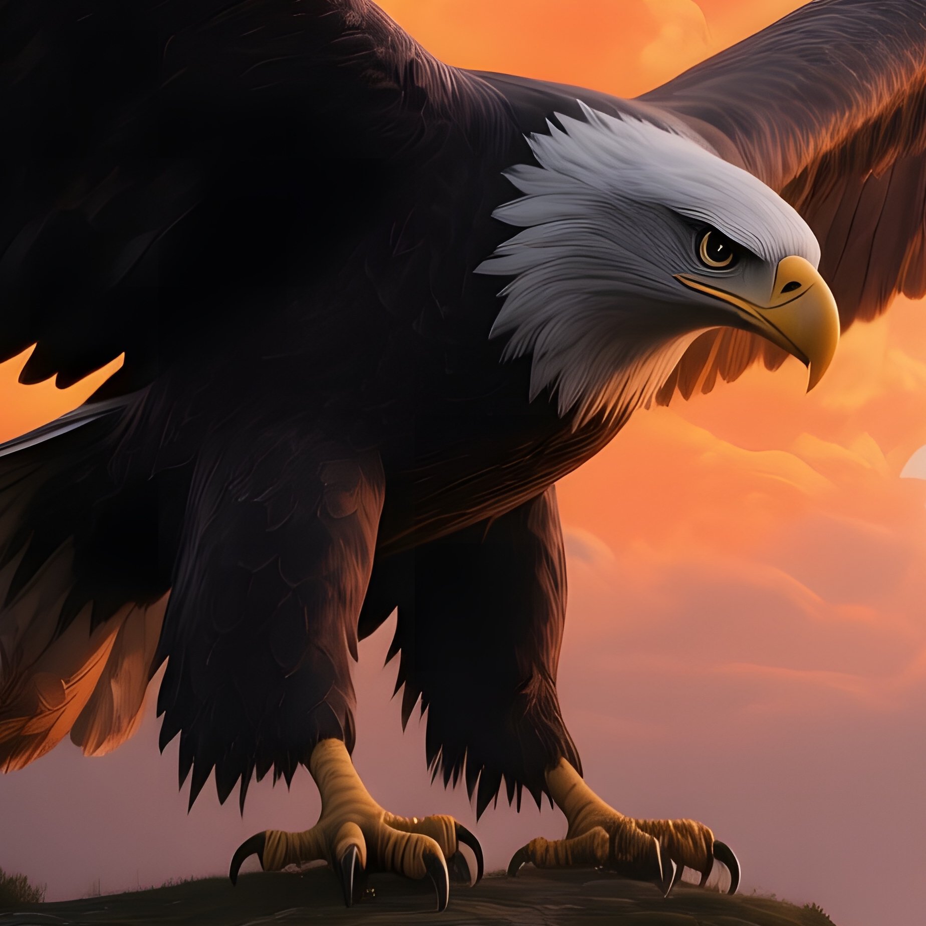 A Dramatic Cliffside At Twilight Where A Massive Stone Eagle Spreads Its Wings Over An Abyss, - Full Resolution Quality Preview