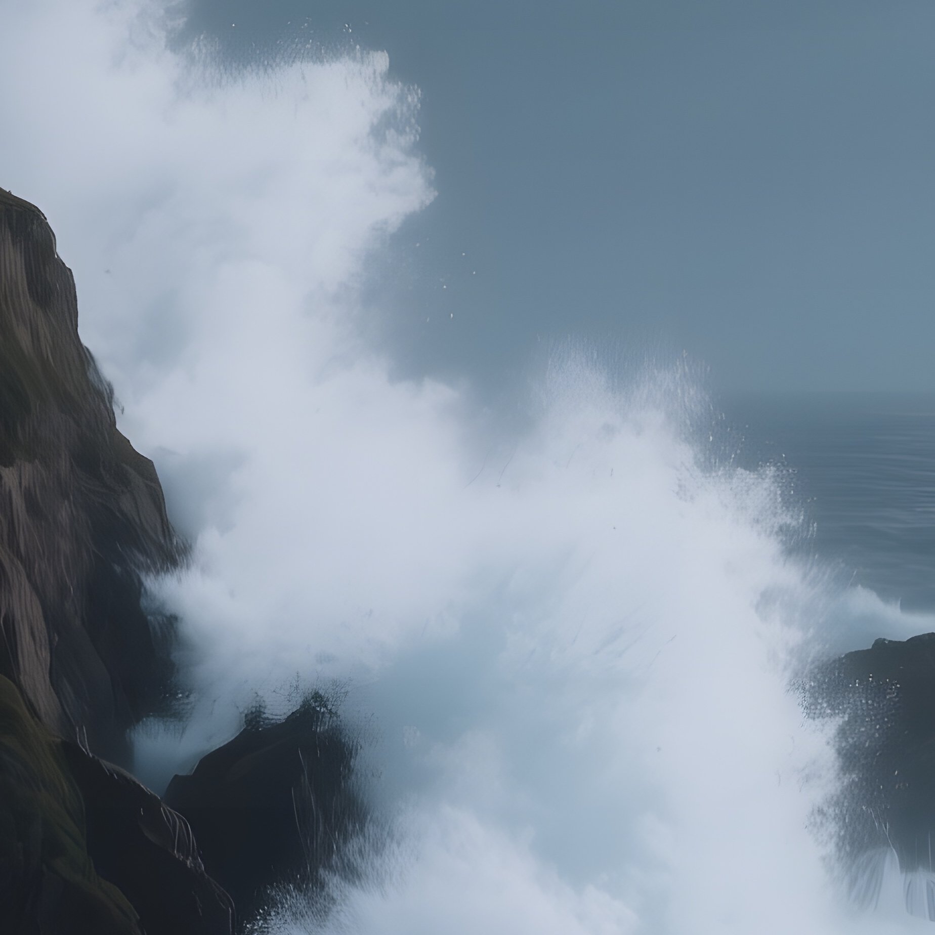 A Dramatic Cliffside Lighthouse During A Full Moon, Waves Crashing Against Rocks In Frothy White - Full Resolution Quality Preview