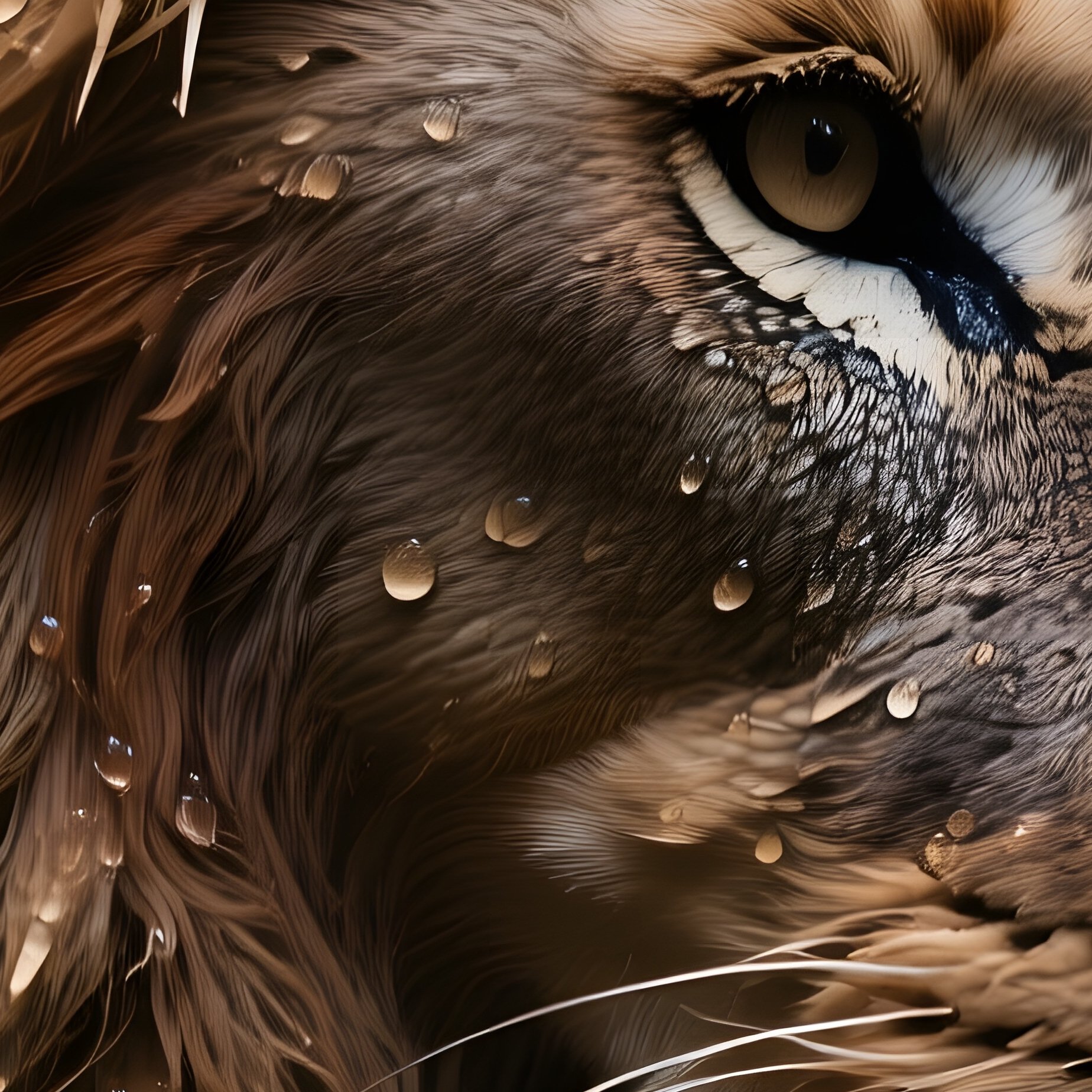 A Dramatic Close‑Up Of A Spiky Lion’S Mane Mushroom With Fine Fibers Catching Droplets Of Rain, - Full Resolution Quality Preview