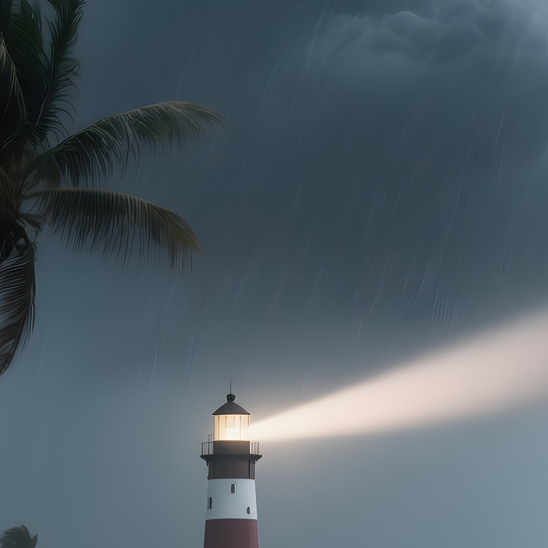 A Dramatic Hurricane‑Battened Coastline In Florida, Palm Trees Bending, Waves Crashing Violently, - Full Resolution Quality Preview