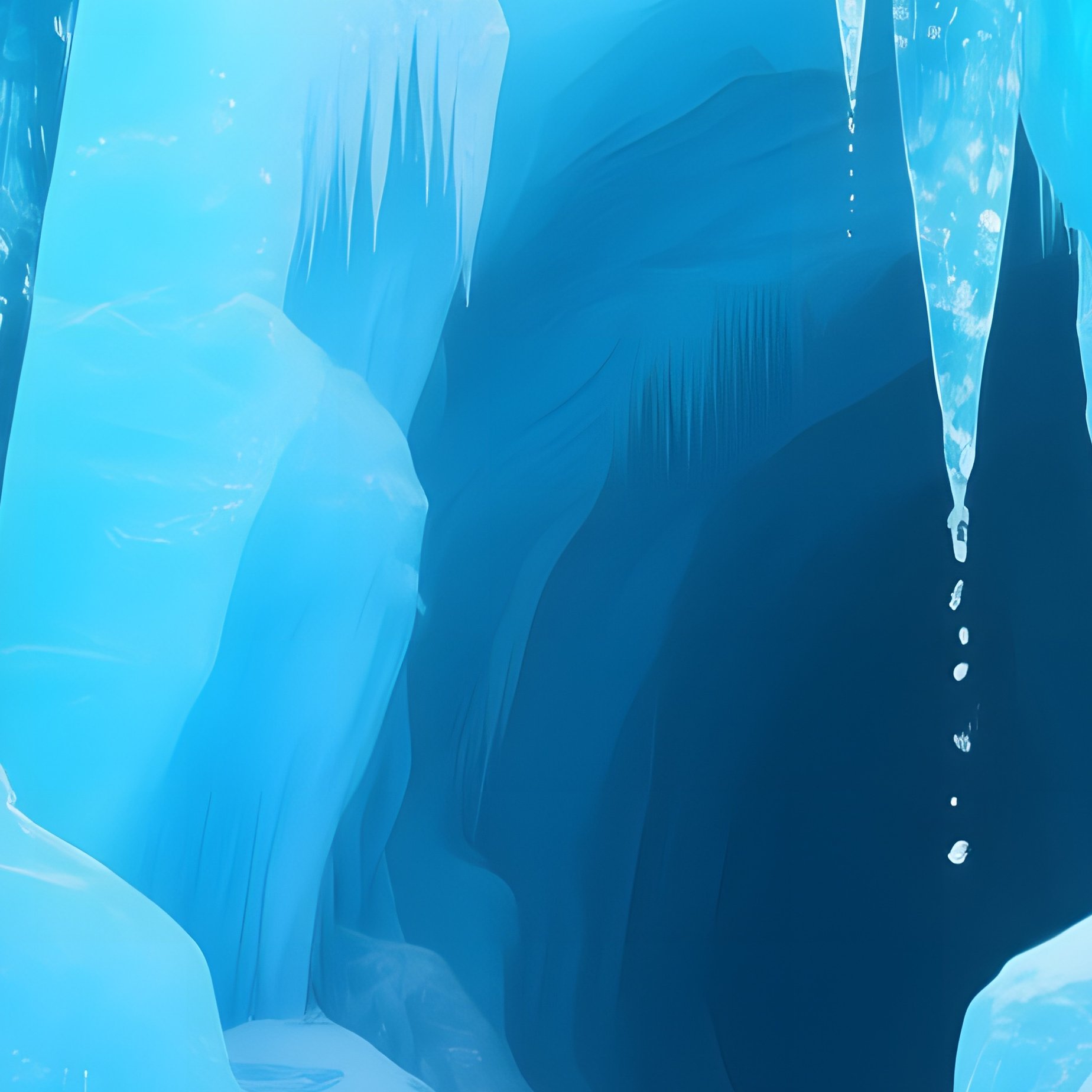 A Dramatic Ice Cave Interior With Glowing Blue Walls, Stalactites Dripping Crystal Clear Water, And - Full Resolution Quality Preview