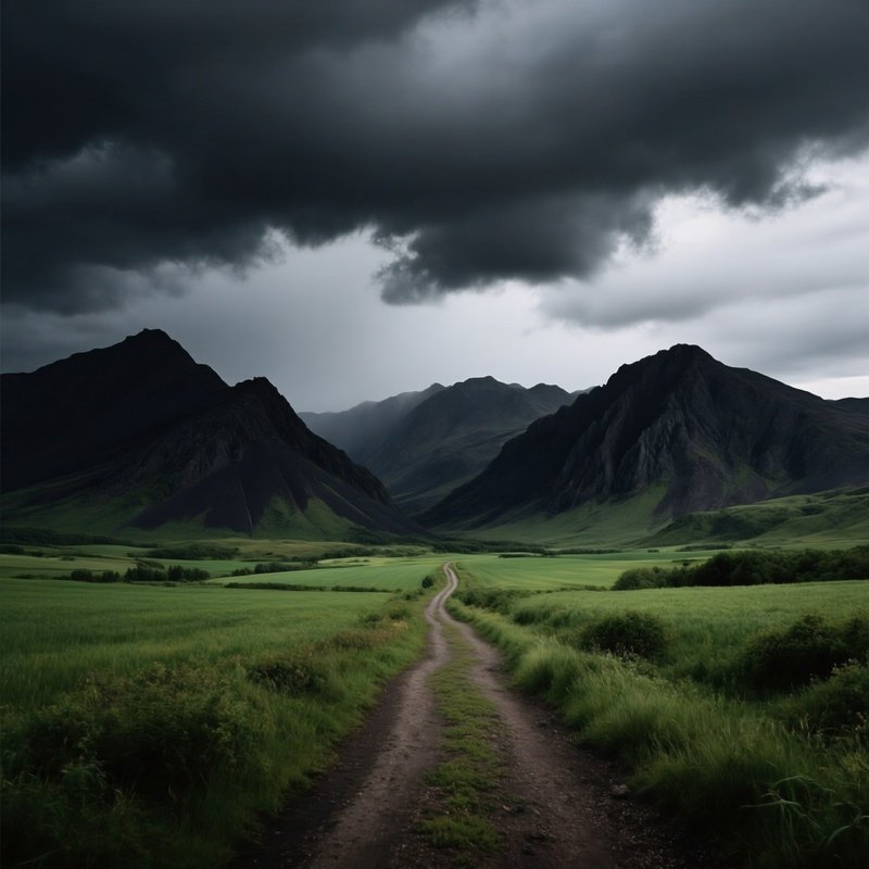 A Dramatic Landscape Featuring A Winding Road Leading Towards