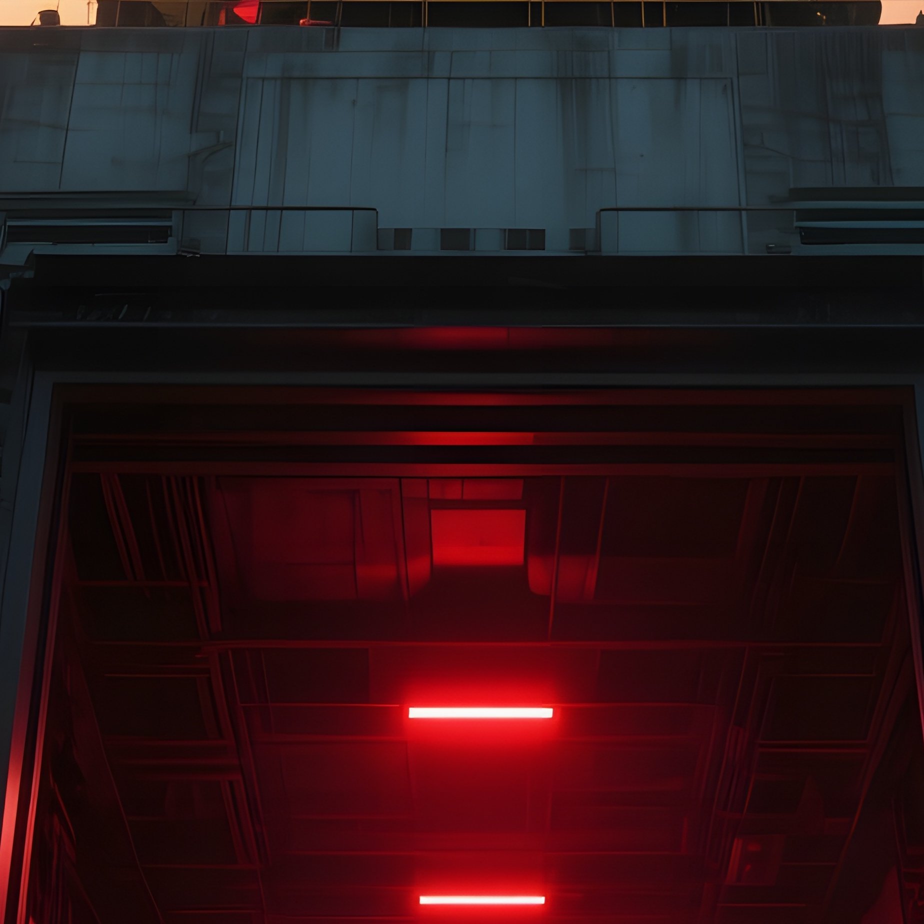 A Dramatic Low‑Angle View Of A Massive Missile Silo Entrance At Sunset, Towering Steel Doors Half - Full Resolution Quality Preview