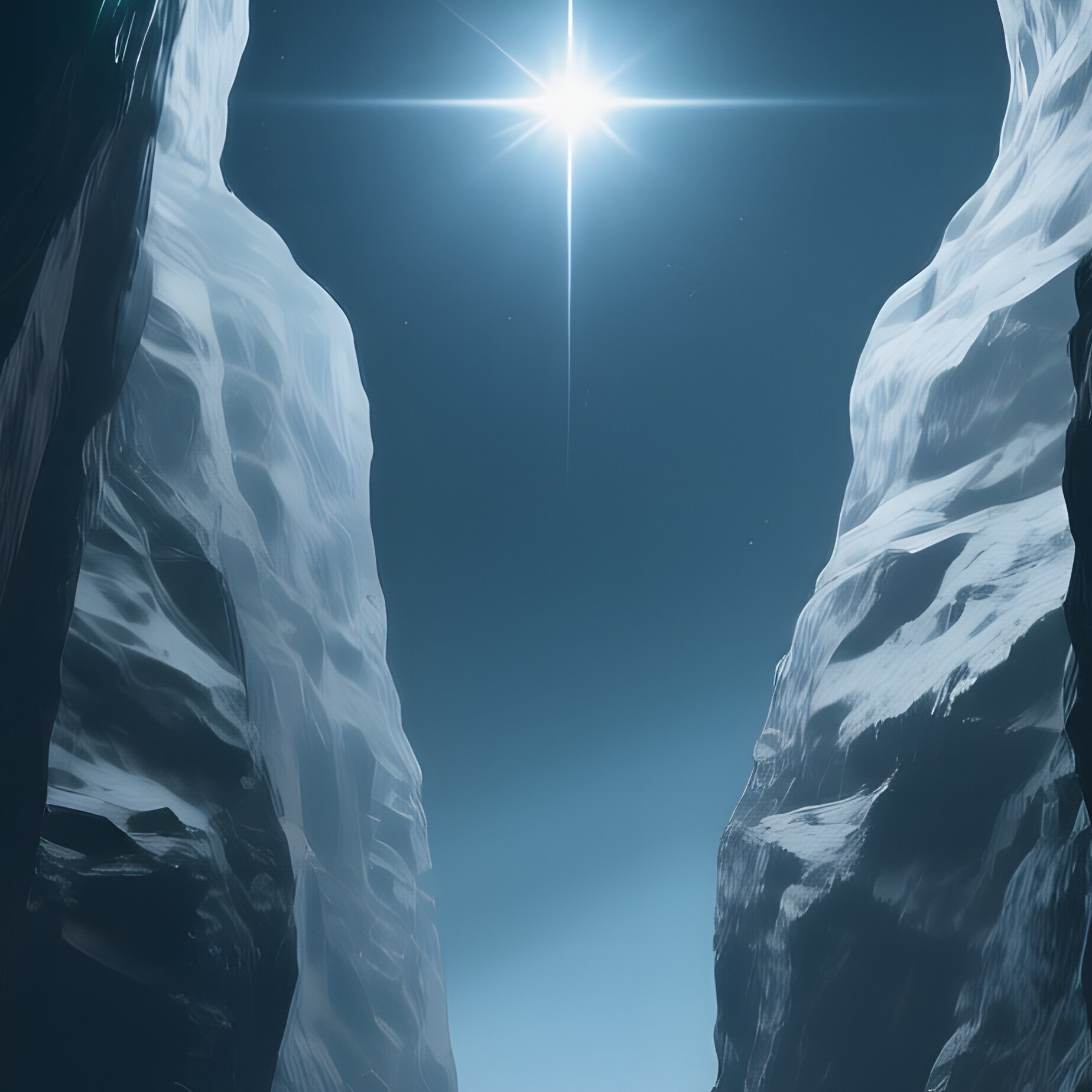 A Dramatic Perspective From Inside A Narrow Canyon Carved Into An Asteroid, The Walls Glowing - Full Resolution Quality Preview