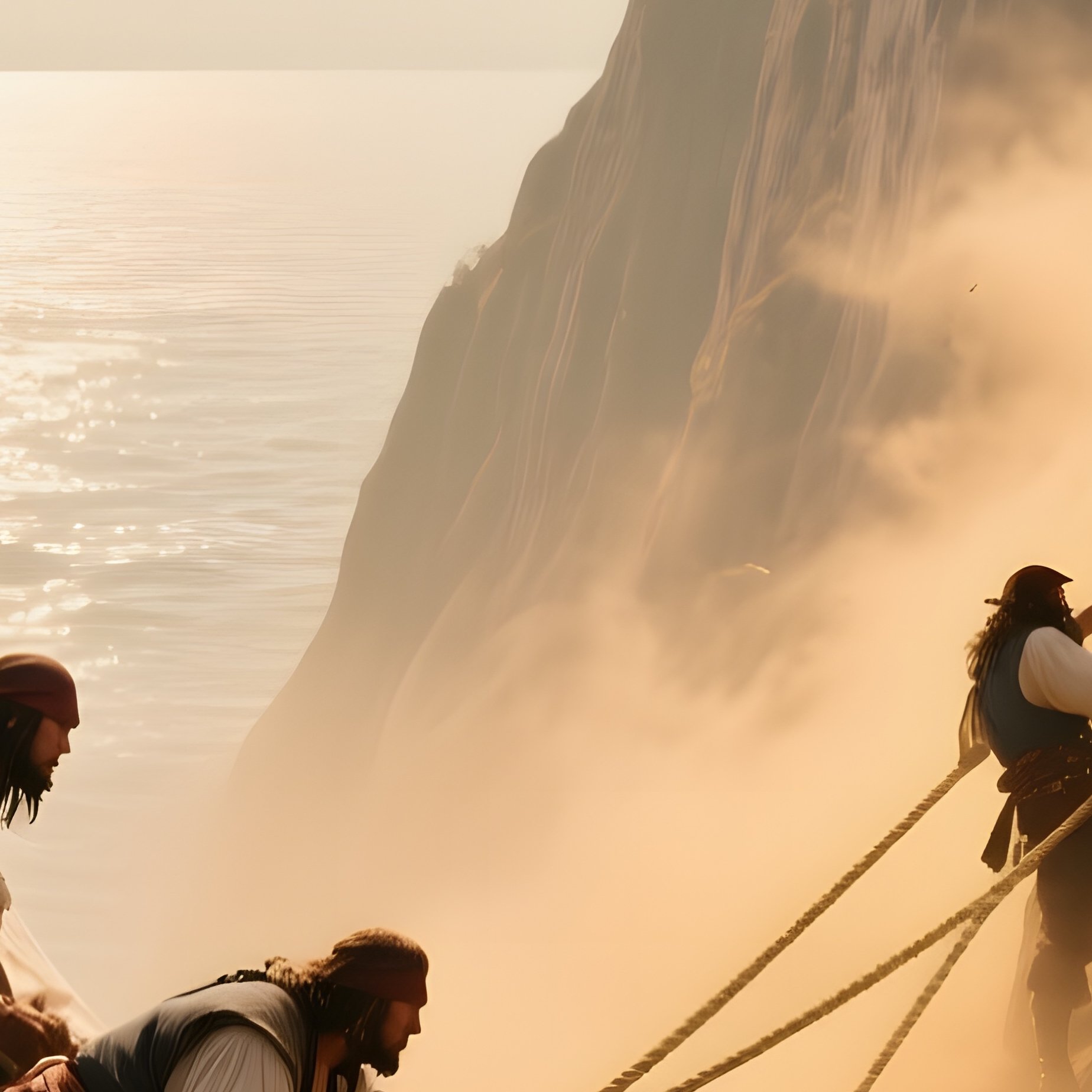 A Dramatic Perspective From The Crow’S Nest Looking Down At A Pirate Crew Hauling Treasure Up A - Full Resolution Quality Preview