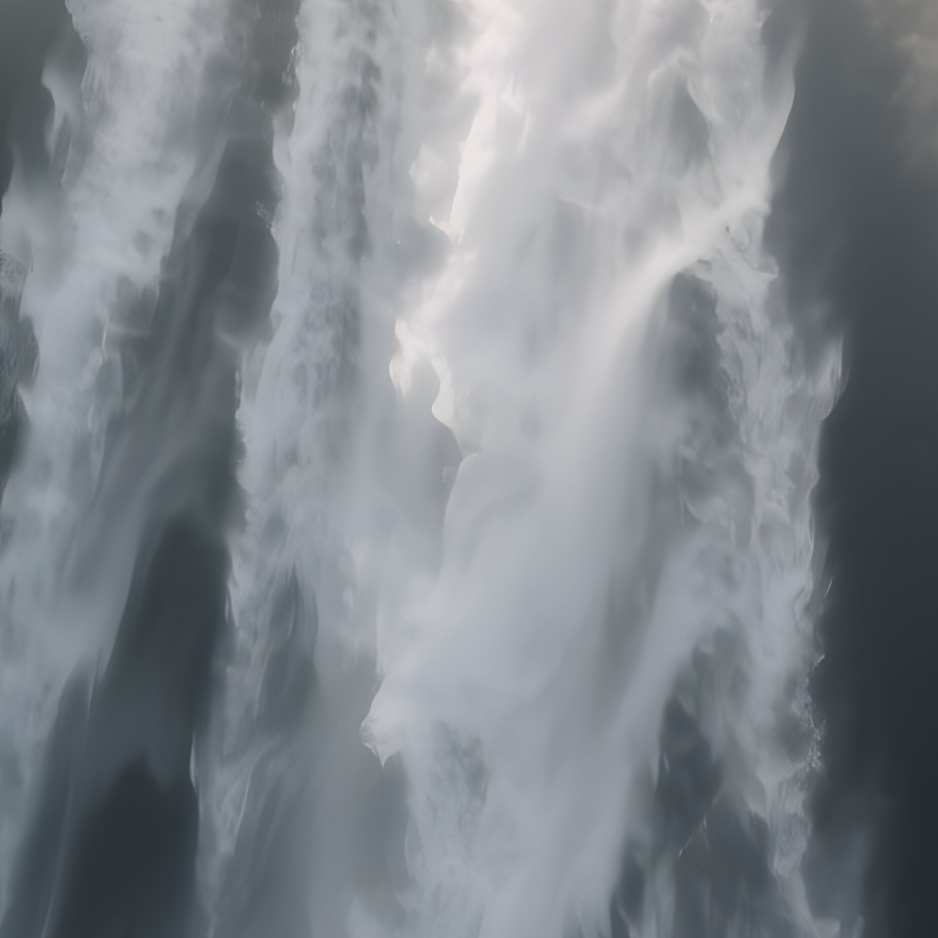 A Dramatic Perspective Looking Up From The Base Of A Towering Waterfall, Mist Swirling Around, - Full Resolution Quality Preview