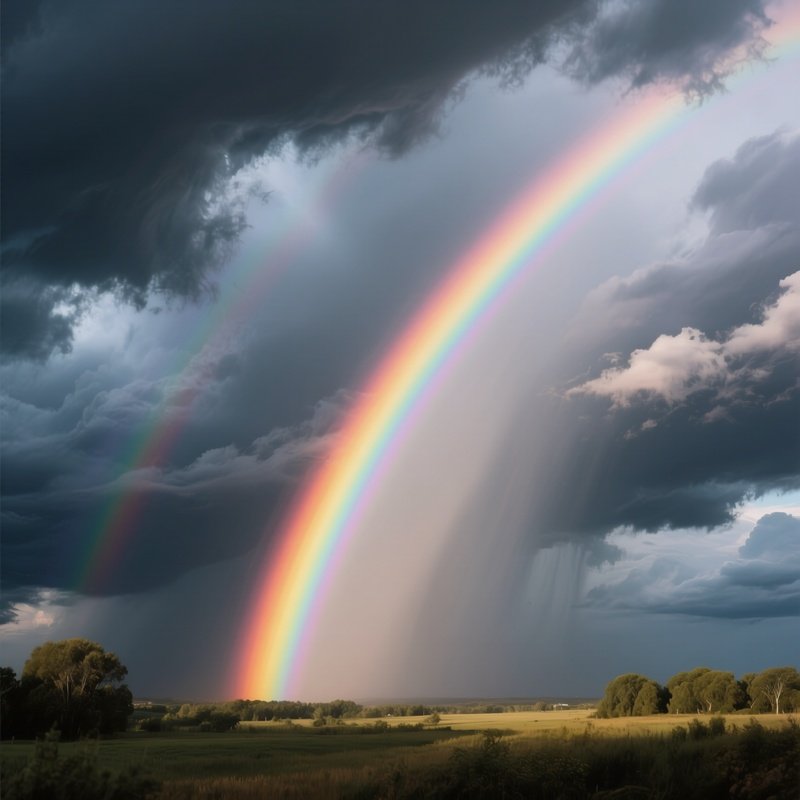 A Dramatic Rainbow Cutting Through A Stormy Sky
